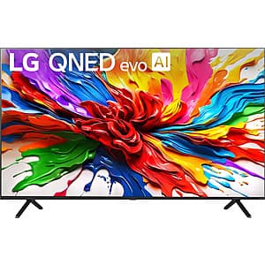 LG 85-inch QNED92 Mini-LED TV with sleek black bezel and stand, 4K display panel visible.