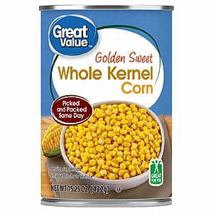 15.25-Oz Great Value Golden Sweet Whole Kernel Corn Can: 8 for $4, 1 for $0.50