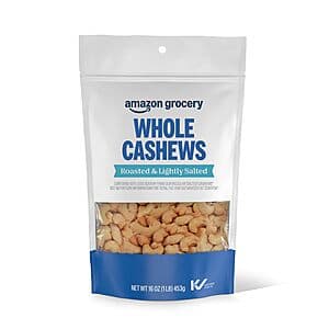 16-Oz Amazon Grocery Whole Cashews (Roasted & Lightly Salted) $6.05 w/ Subscribe & Save