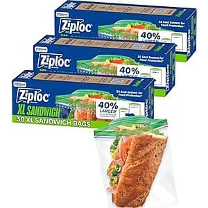 90-Ct Ziploc XL Sandwich and Snack Bags $5.20 w/ S&S