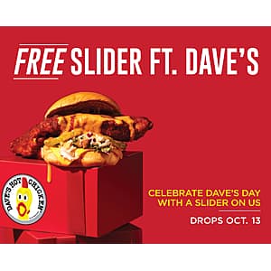 Dave's Hot Chicken App Offer: Dave's Hot Chicken Slider Free to Claim (Valid 10/13 Only)