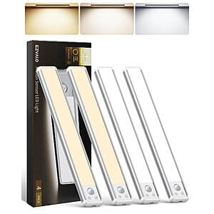 4-Pk 11.8" EZVALO Rechargeable Under Cabinet Motion Lights $13