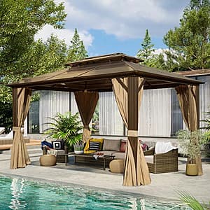 Aluminum Double Roof Hardtop Gazebos: 13' x 10' EROMMY (Brown) $499 & More + Free S&H
