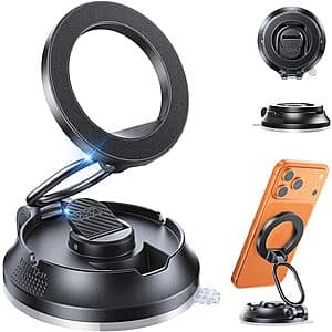 SUPERONE adjustable magnetic car mount with black plastic frame and metal plate for MagSafe compatibility.