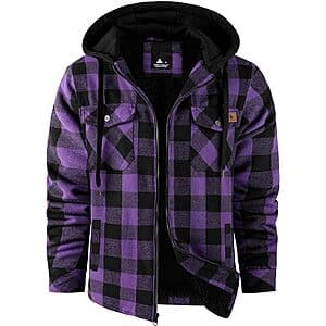 Men's Dekomere Flannel Shirt Jacket Sherpa Lined Plaid Hoodie (various) from $20