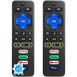 2-Pack Yosun RC280 21-Button Replacement Infrared Remote for Roku Smart TV Sets $6