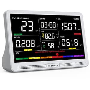 YNAK 16-in-1 Indoor Air Quality Monitor w/ 7" HD Color Display, AQI & Alerts $55 + Free S&H