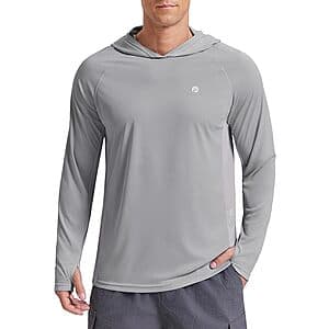 PINSPARK men's long-sleeve hoodie with UPF 50+ sun protection in various color options displayed flat.