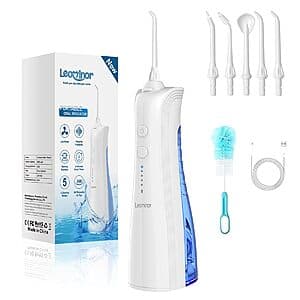 Leominor Cordless Rechargeable Water Dental Flosser w/ 230mL Tank (2 Colors) $7