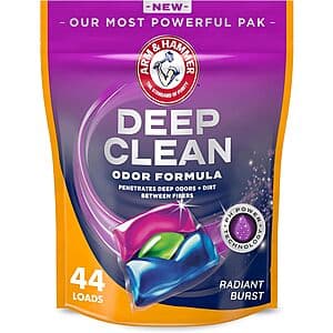 44-ct Arm & Hammer Deep Clean Laundry Detergent Power Packs (Odor or Stain Formula) $6 w/ Subscribe & Save