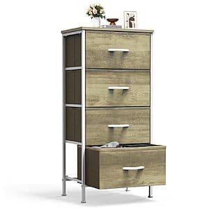 Sweetcrispy Nightstand Small Bedroom Dresser w/ 4 Fabric Drawers (Oak Greige) $22.45
