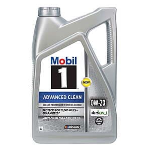 5-qt Mobil 1 Advanced Clean Full Synthetic Motor Oil (various) + $4 Walmart Cash $16 (after $10 rebate) +Store Pick Up