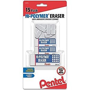 15-Pack Pentel Hi-Polymer Eraser Combo (White) $2.30 w/ Subscribe & Save