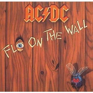 AC/DC "Fly on the Wall" vinyl LP album cover and black record.
