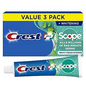 Select Accts: 3-Pk 5.4-Oz Crest + Scope Whitening Toothpaste (Minty Fresh) 2 for $10.35 w/ S&S