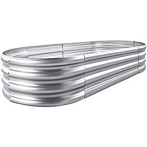 Galvanized steel raised garden bed kit in rectangular shape, 4 feet long and 2 feet wide, with corner brackets visible.