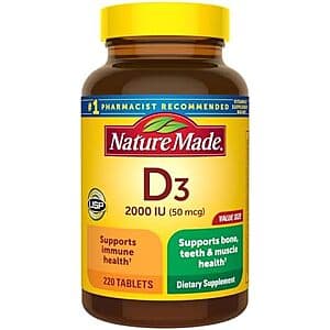 Select Accounts: 220-Ct Nature Made Vitamin D3 2000 IU Tablets (50mcg) $5.50 w/ S&S