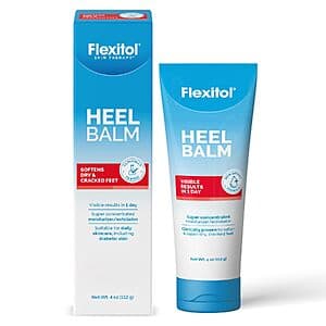 4-ounce tube of Flexitol Heel Balm, a moisturizing cracked heel cream and foot care product.
