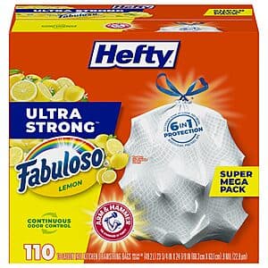 Select Accounts: 110-Count 13-Gallon Hefty Ultra Strong Trash Bags (Fabuloso Lemon) $12.75 w/ Subscribe & Save