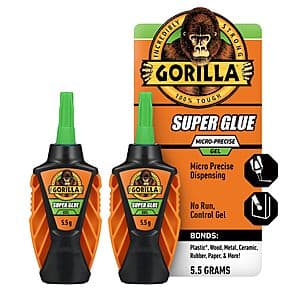 2-Pack 5.5g Gorilla Micro-Precise Super Cyanoacrylate Gel Glue (Clear) $9.50