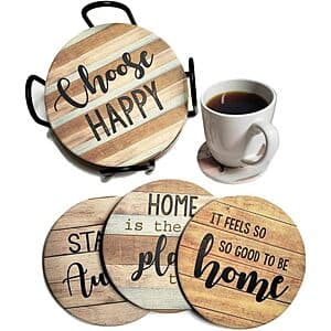 6-pc PANCHH Rustic Farmhouse Stone & Cork Drink Coasters $4