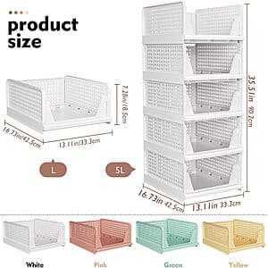 5-Pack SNSLXH Stackable Multifunctional & Foldable Closet Storage Basket $36 + Free Shipping