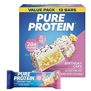 Select Prime Accounts: 12-Ct Pure Protein Protein Bars (Birthday Cake) $8.30 w/ S&S + Free S&H