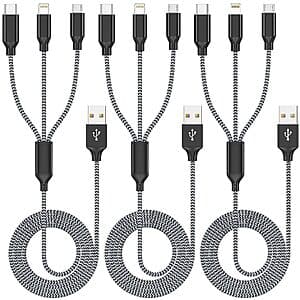 Prime: 3-Pk 4' Xnewcable 3-In-1 Multi Charge Cable (USB-C, MicroUSB, Lightning) $4.25 + Free S&H