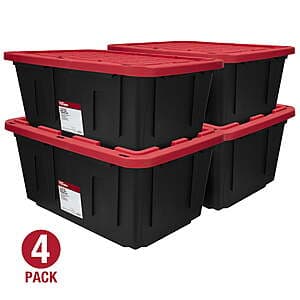 4-Pack 27-Gallon Hyper Tough Storage Bin w/ Snap Lid (Black/Red) $32 & More + Free Pickup