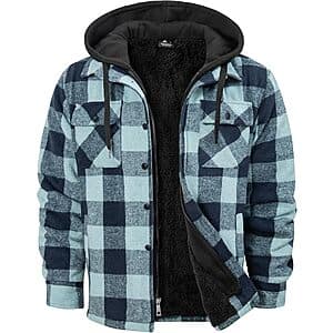 Men's Dekomere Flannel Shirt Jacket Sherpa Lined Plaid Hoodie (various) $23