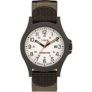 40mm Timex Men's Expedition Scout Brown Leather Strap Quartz Watch $21
