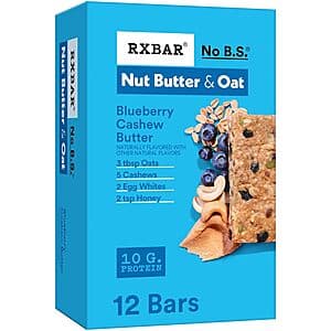 12-Pack 1.8-Oz RXBAR Nut Butter & Oat Protein Bars (Blueberry Cashew Butter) $12 w/ Subscribe & Save