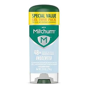 2-Pack 3.4-Oz Mitchum Antiperspirant Deodorant Gel Stick for Men (Unscented) $4 w/ Subscribe & Save