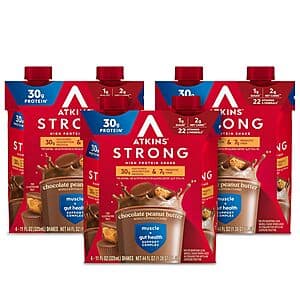 12-Pack 11-Oz Atkins Strong 30g High Protein Shake (Chocolate Peanut Butter) $15.30 w/ Subscribe & Save