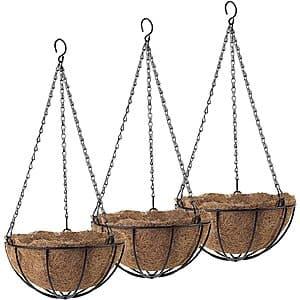 3-Pk 10" Tosnail Metal Hanging Planter Baskets w/ Coco Fiber Liners $10