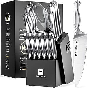 15-Pc WIZEKA Kitchen Knife Block Set w/ Built-In Sharpener $61 + Free S&H