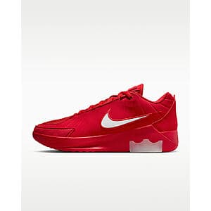 Nike LeBron Witness 9 basketball shoes in University Red with white accents, displayed from a side angle.