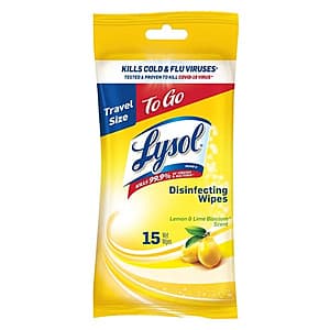 15-Ct Lysol To Go Disinfectant Wipes (Lemon & Lime Blossom) + $1 Walmart Cash $1.65 + Free Pickup