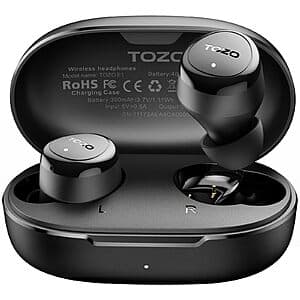 TOZO Wireless Earbuds w/ Built-in Mic: Purple $13, Black $10