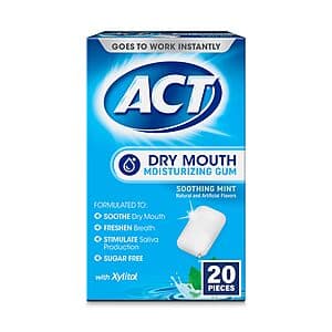 20-Piece ACT Dry Mouth Moisturizing Xylitol Sugar-Free Gum (Soothing Mint) $2.40 w/ Subscribe & Save