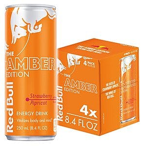 4-Pack 8.4-Oz Red Bull Amber Edition Energy Drink (Strawberry Apricot) $4.15 w/ Subscribe & Save