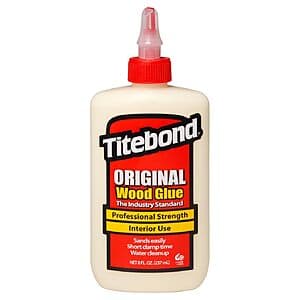 Titebond Original wood glue bottle, 8 oz size with yellow label and cap.