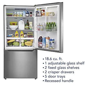Insignia 18.6 Cu. Ft. Bottom Freezer Refrigerator (Stainless Steel) $580 + Free Store Pickup
