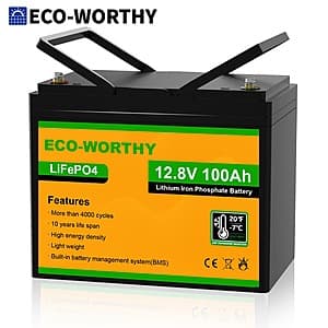 ECO-WORTHY 12V 100Ah LiFePO4 Lithium Iron Phosphate Battery for RVs, Boats & More $107.70 + Free Shipping