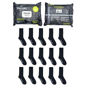 15 Pairs Spalding Men's Black Crew Socks (Sizes 6.5-12) $5
