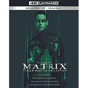 The Matrix 4-Film Déjà Vu Collection package featuring 4K Ultra HD and Blu-ray discs in standard packaging.