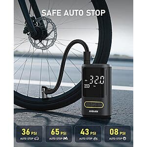 Jusuox 150-PSI Portable Tire Inflator/Air Compressor w/ LED Lights (Small) $15