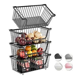 4-Pk GAOKASE Stackable Wire Storage Baskets w/ Rotating Handles $19.50
