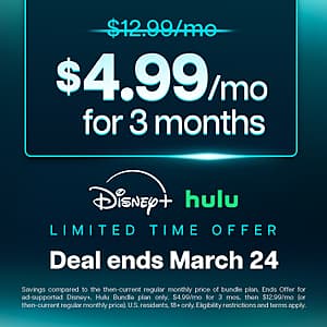 3-Months Disney+ w/ Hulu Bundle w/ Ads Streaming Subscription $5/Month (Valid thru 3/24)