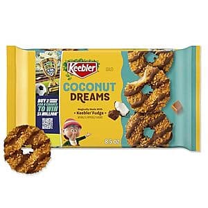 Three 8.5-ounce boxes of Keebler Fudge Cookies in Coconut Dreams flavor with coconut-themed packaging.